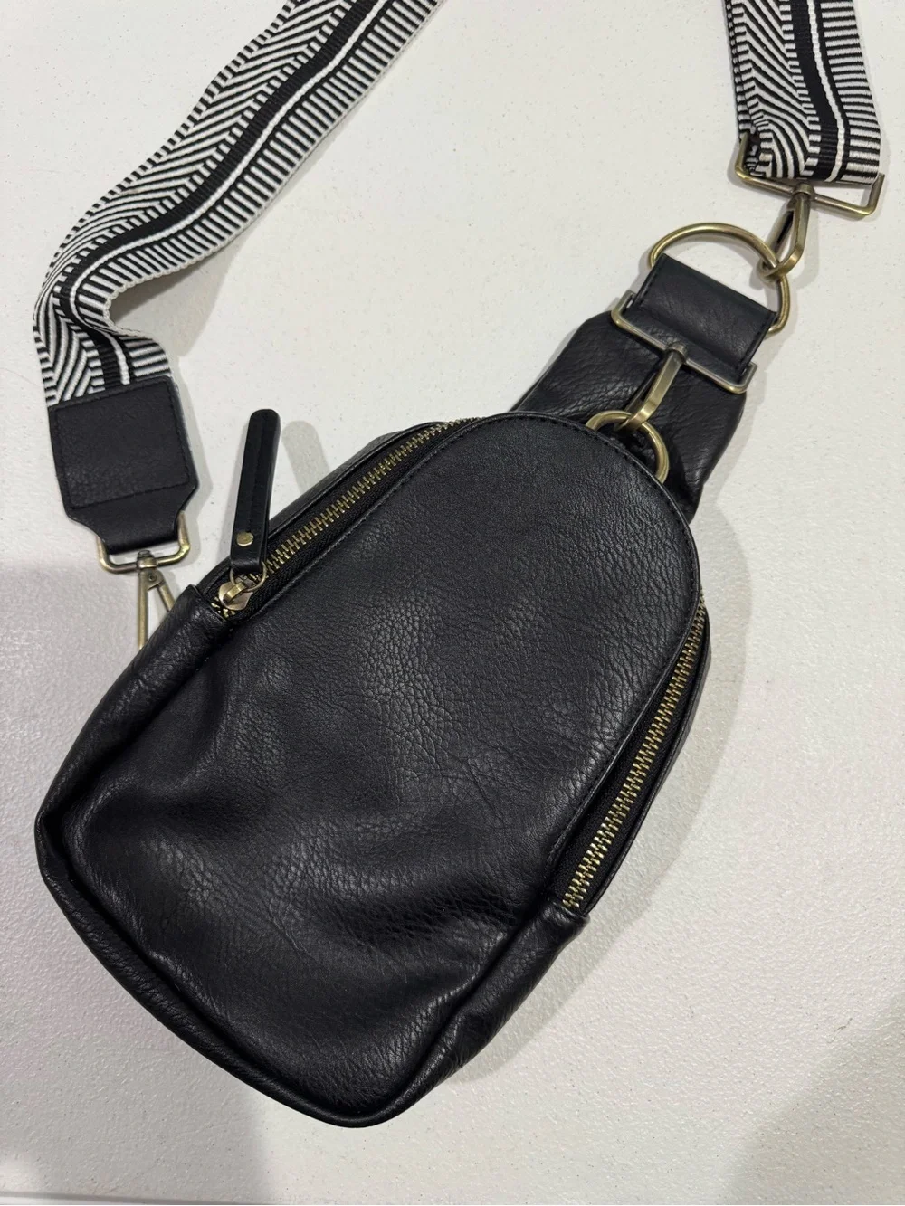 Urban Originals Black Sling Crossbody with Chevron Strap